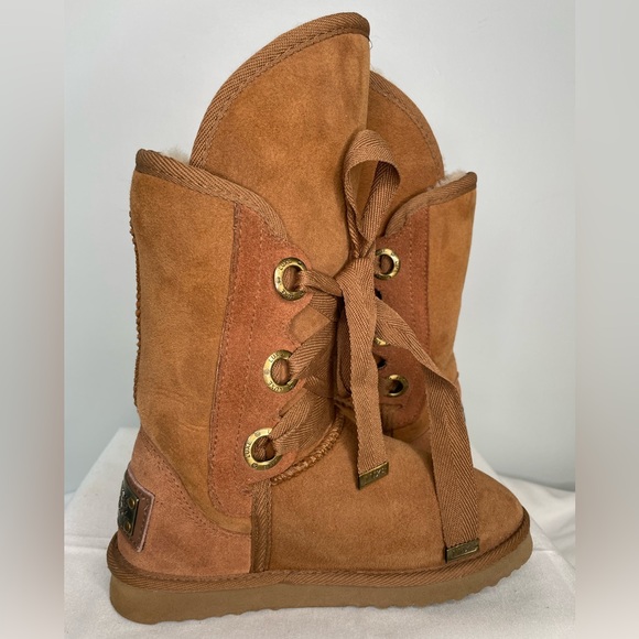 Australia Luxe Collective Tan Bedouin Tall Lace-up Boots Shearling - Picture 6 of 11